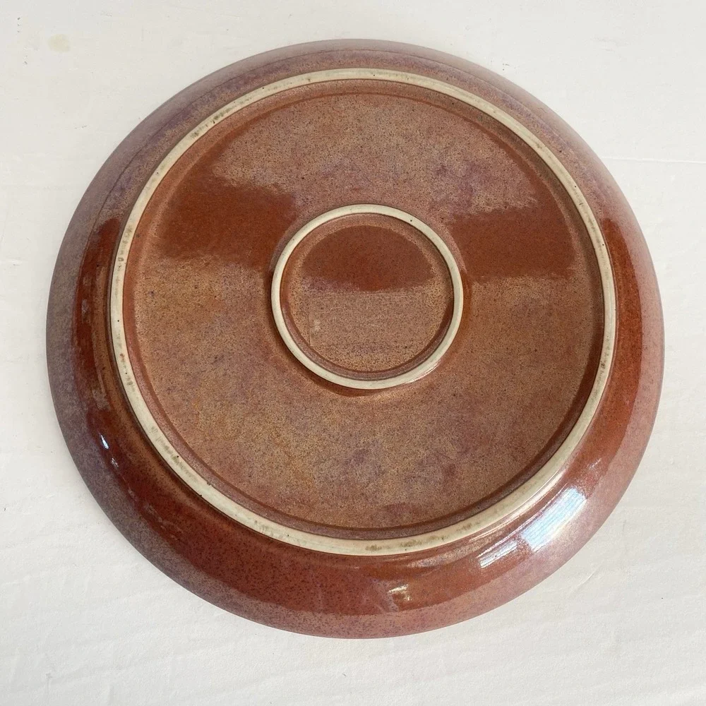 Lauffer Dinner Plate Ovenproof Stoneware Brown Trim Speckled Curry Japan 10.5